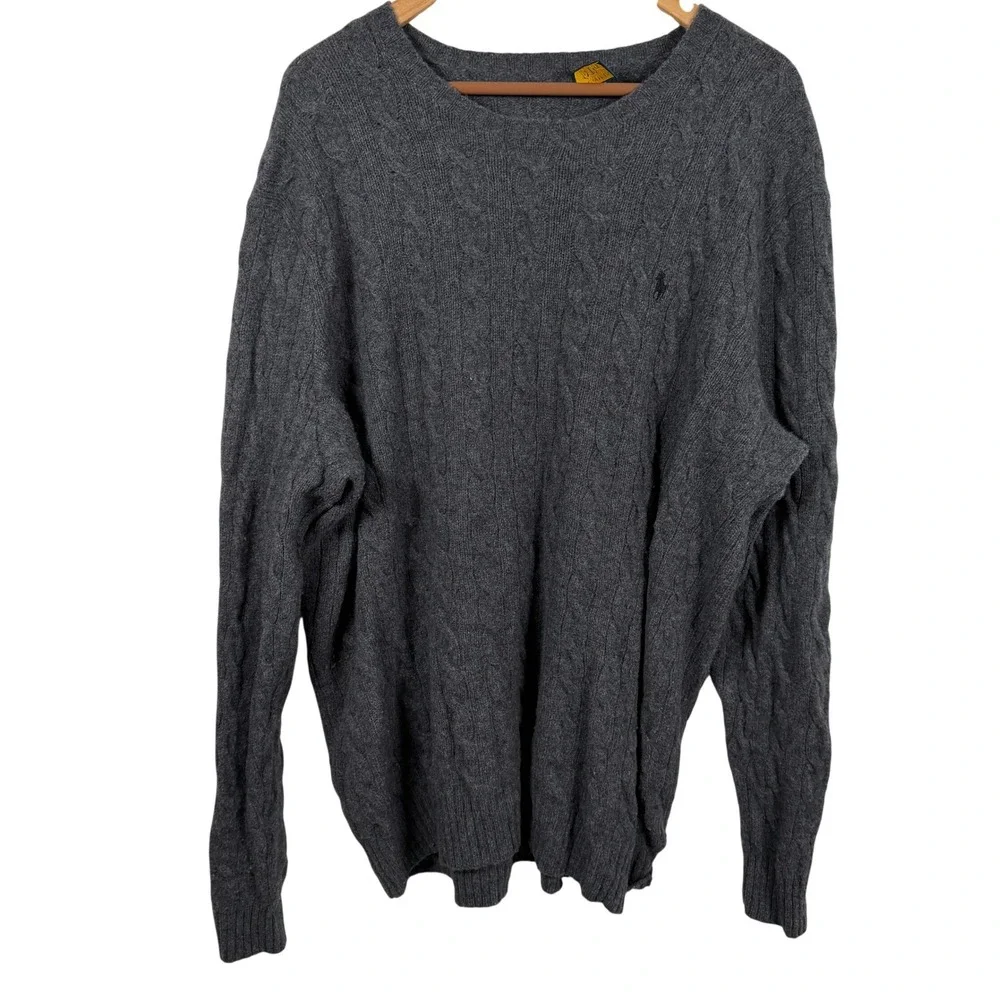 Polo Ralph Lauren Cable Knit Sweater Mens XLT Grey Excellent Wool Cashmere Blend